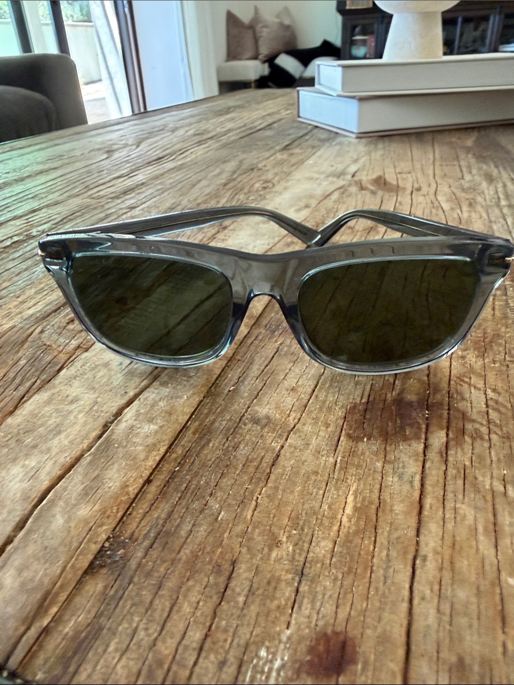 Gucci Transparent Gray Sunglasses with Dark Green Lenses